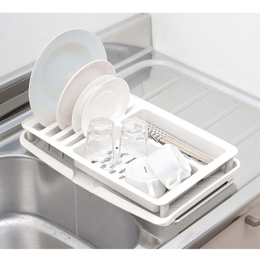 [Hỏa Tốc HN] Giá úp bát, đũa, cốc kèm khay hứng màu trắng Nội địa Nhật Bản