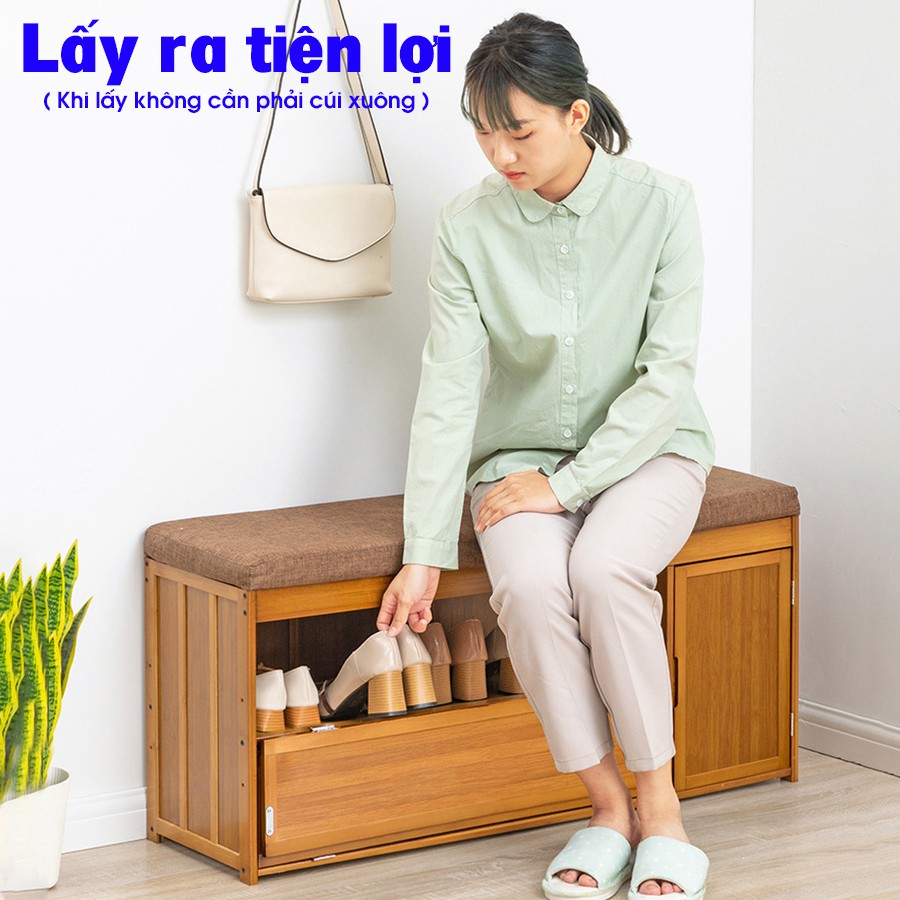 Tủ giày thông minh VANGO V24 gỗ tre tự nhiên cao cấp, Kệ ghế để giày siêu tiết kiệm diện tích, phong cách hiện đại