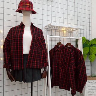 Áo sơ mi oversize caro đỏ