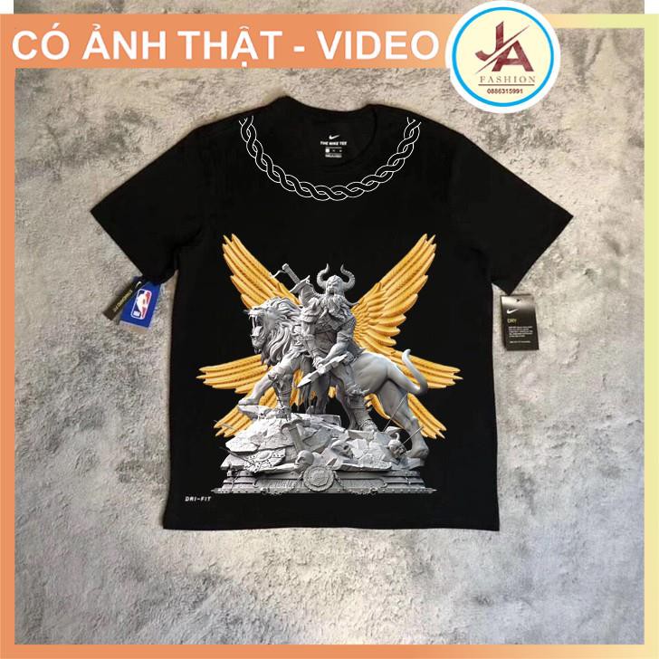 Áo Thun, áo phông nam nữ unisex tay lỡ form rộng tượng thần thoại đôi cánh vàng JASHOP