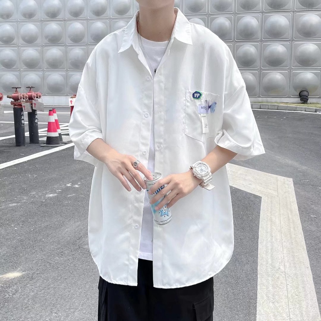 Áo Sơ Mi Ngắn Tay Dáng Rộng Cỡ Lớn Phối Túi Thoáng Khí Thoải Mái Thời Trang Cho Nam