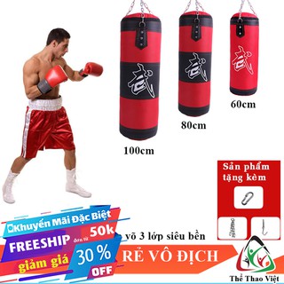 🎁 Vỏ Bao Cát Đấm Bốc cao 80cm ⚡FREESHIP⚡ vỏ bao boxing 3 Lớp Siêu Bền