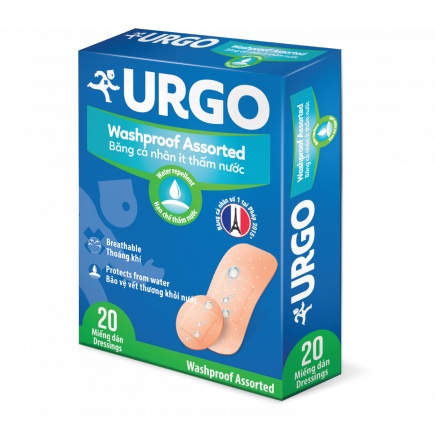 Băng cá nhân ít thấm nước Urgo Washproof (20 miếng/hộp)