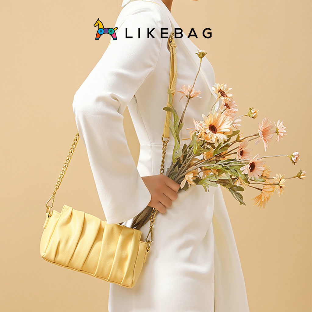 Túi xách nữ đeo chéo, đeo vai LIKEBAG da mềm xếp ly độc đáo phối xích 9759 - LIBAGI