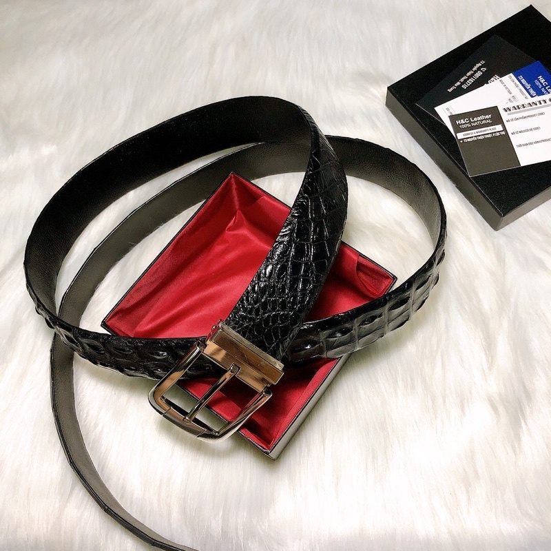 Dây thắt lưng da cá sấu thật, dành cho khách có vòng eo to, dài 1.5m, rộng 3.8cm, màu đen, đầu kim