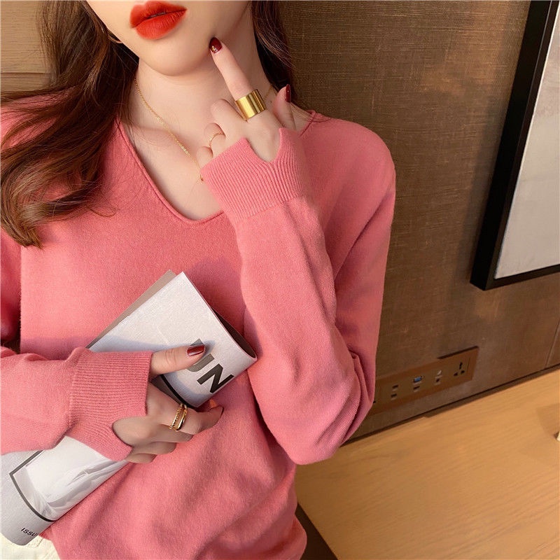 Áo Dệt Kim Mỏng Tay Dài Cổ Chữ v Thời Trang Xuân Thu Phong Cách Mới Cho Nữ