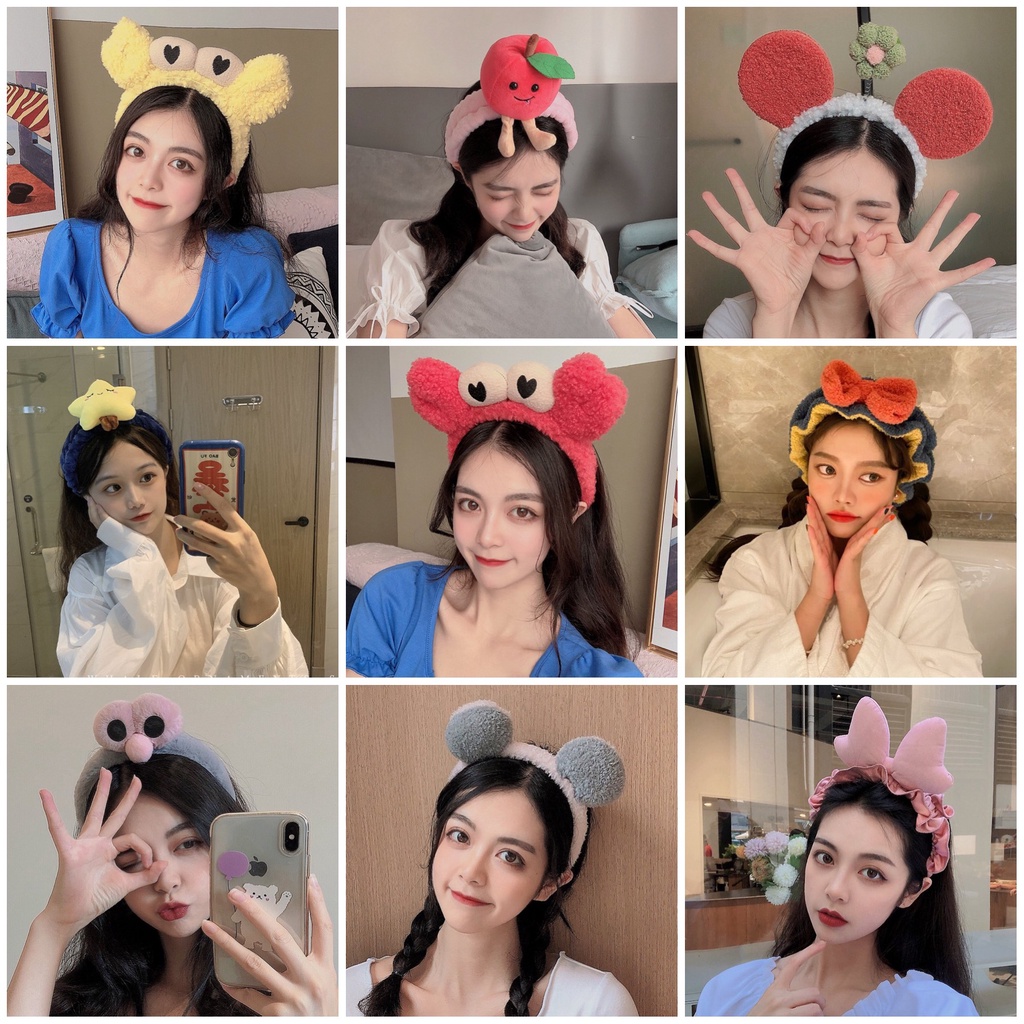 Băng đô cài tóc rửa mặt, trang điểm hình Kawaii Sanrio, nơ, cua, ngôi sao, sừng hươu dễ thương