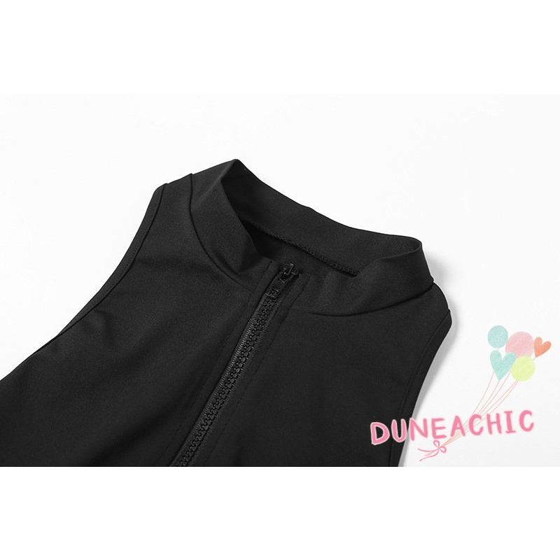 DUNEA Jumpsuit thể thao sát nách màu trơn phối khoá kéo thiết kế hở lưng quyến rũ