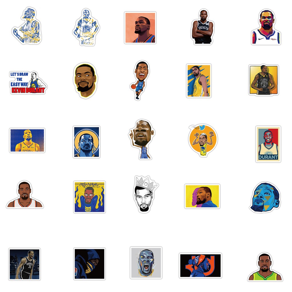 Sticker Bóng Rổ Set 50 Hình Kevin Durant Decal NBA Chất Liệu Chống Nước Dán Trang Trí Sổ Xe Điện Thoại Laptop Mũ