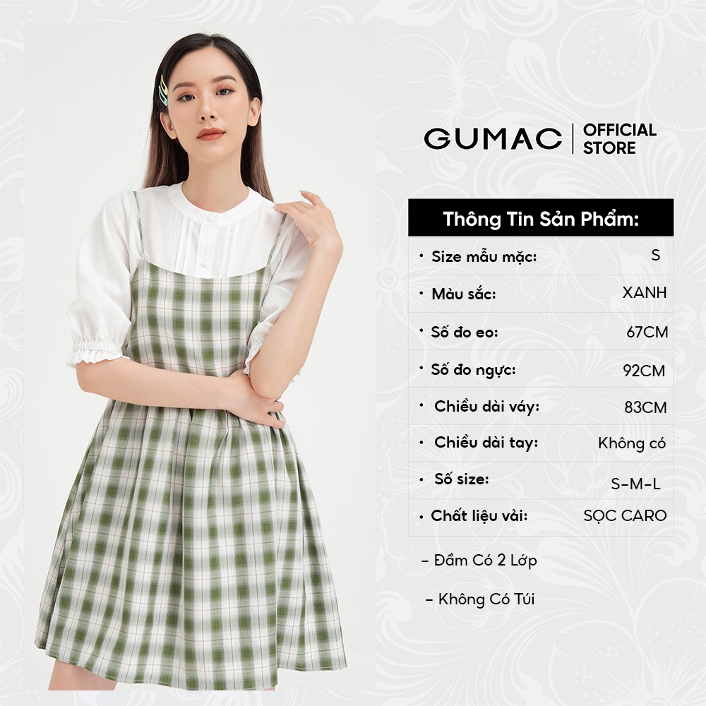 [Mã MABR07062 giảm 8% tối đa 50K đơn từ 249K] Đầm nữ 2 dây babydoll GUMAC màu xanh caro DB469 [không gồm áo trong | BigBuy360 - bigbuy360.vn