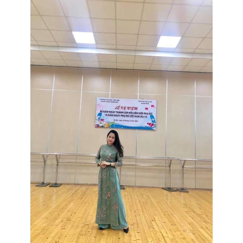 - Bộ Áo Dài Tơ Ép - Màu xanh rêu kèm quần xanh rêu  - Áo 4 tà - Đủ size - 1 Đổi 1