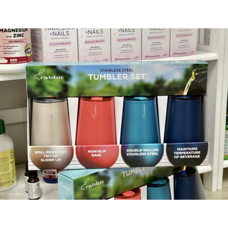 Set ly 4 cái giữ lạnh, Rabbit Double Wall Stainless Steel Wine Tumbler Set, 4-pack