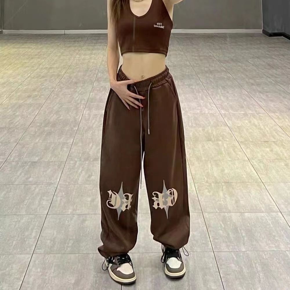 Quần Thể Thao Ống Rộng In Chữ Phong Cách Hip Hop Đường Phố Mỹ Thời Trang Mùa Hè Hàng Mới Dành Cho Bạn Nữ