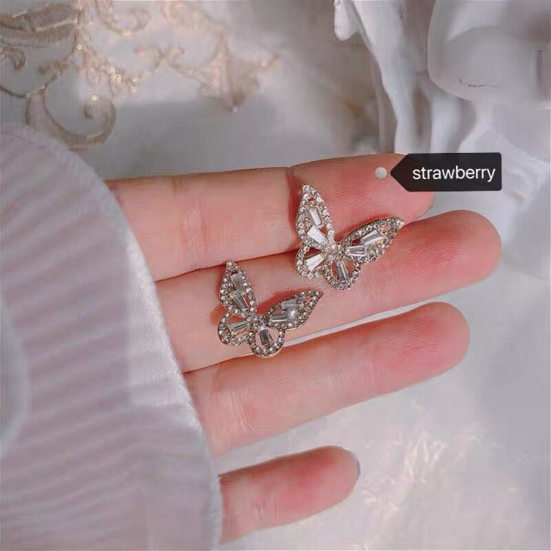 BUTTERFLY Đôi Bông Tai Hình Con Bướm Đính Đá Thời Trang Cho Nữ