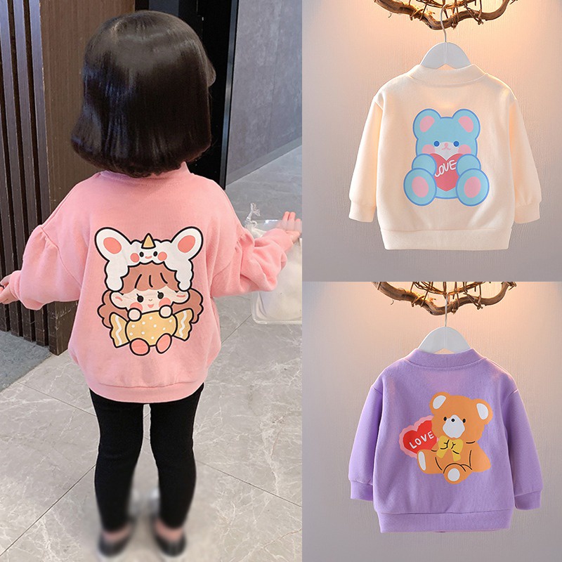 Áo Khoác Cardigan Có Gân Cho Bé Gái❤Áo Khoác Họa Tiết Gấu Hoạt Hình Xinh Xắn Cho Bé 0-3 Tuổi