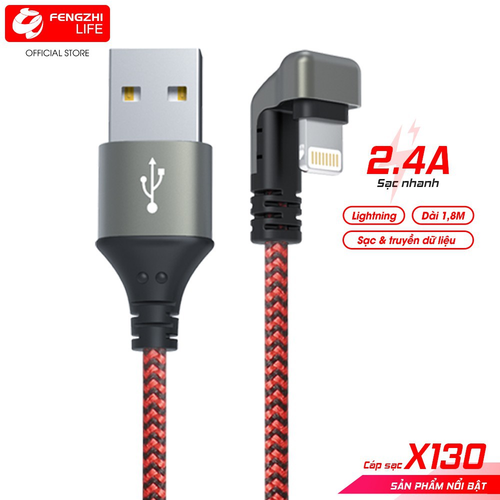 Dây cáp sạc iphone FENGZHI LIFE X130 đầu chữ U, bọc dù chống gãy đứt, tiện lợi khi chơi game - BH 12 tháng - Hàng nhập k