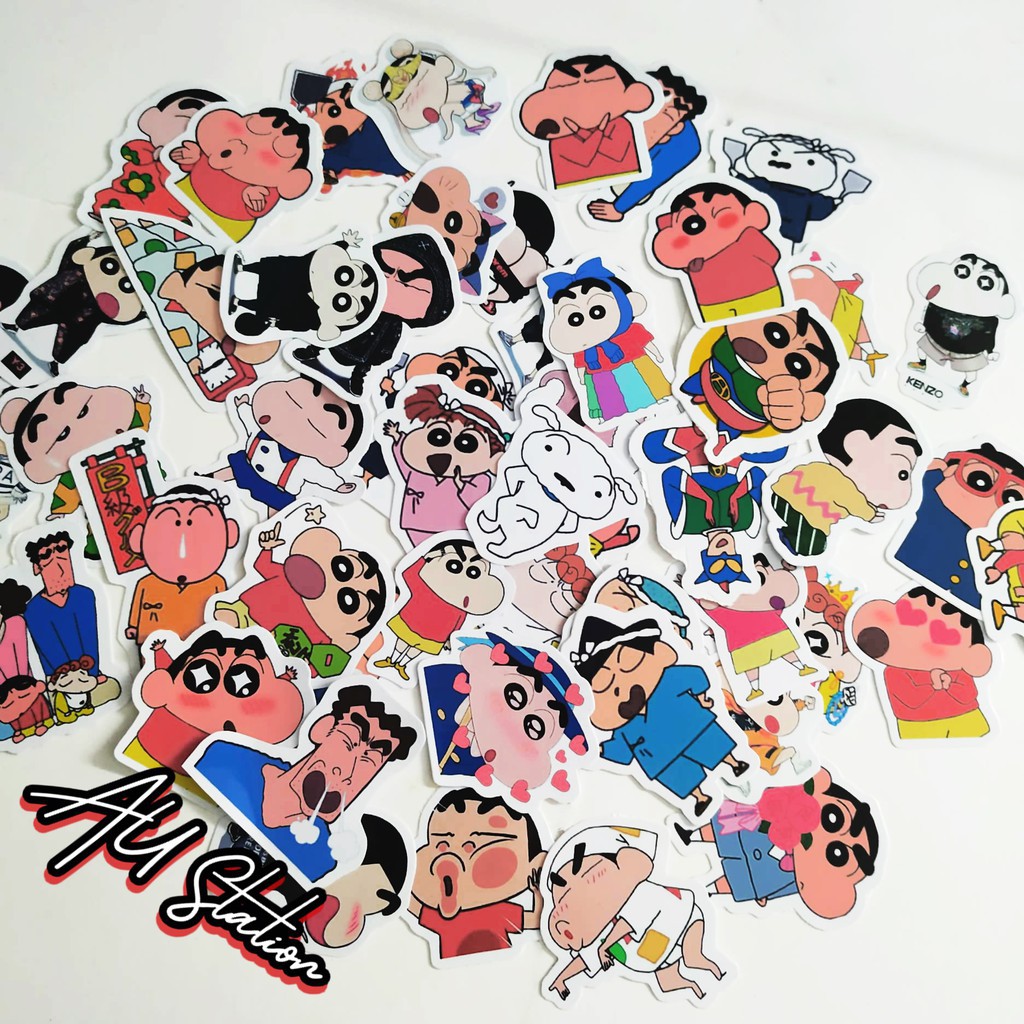 50 hình dán decal Sticker "Cậu bé bút chì SHIN - CHAIN" Nhựa PVC, không thấm nước, dán nón BH, xe, laptop, phone,Vali 