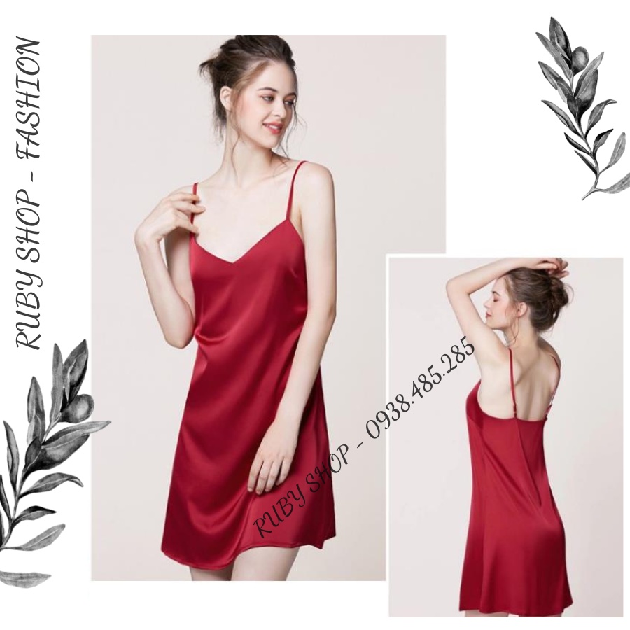 Váy Ngủ 2 Dây Lụa Satin Cao Cấp Gợi Cảm Mặc Nhà Thương Hiệu Ruby shop V51 - Hàng Cao Cấp