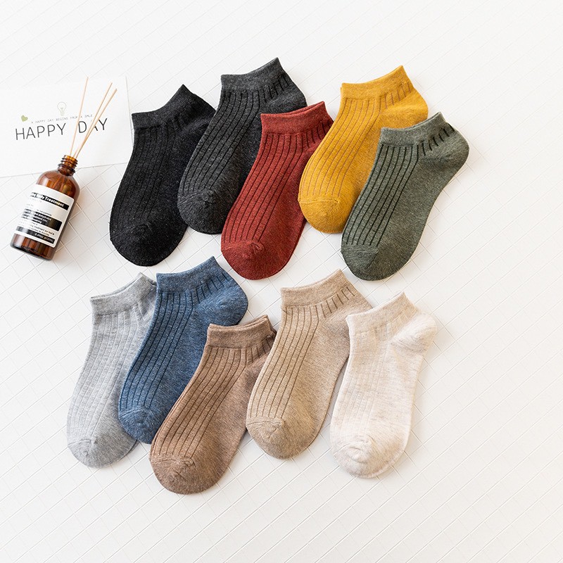 Vớ Tất Cổ Ngắn Trơn Gân Nhật Cotton Kháng Khuẩn Freesize nam nữ hàng chuẩn loại 1 MRSOCKS - VN011