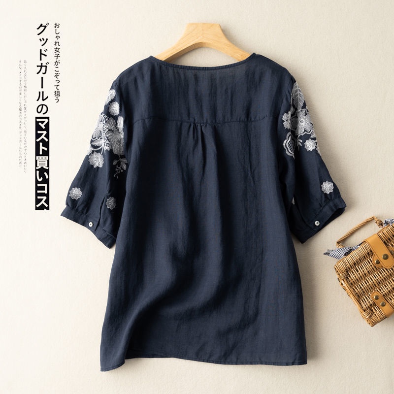 ☻ L O T U S ☻ Plus Size Blouse Women Embroidery Short Sleeve Top CAL1376