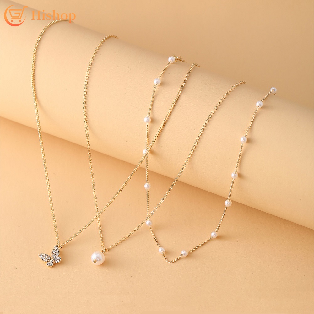 Dây Chuyền Hợp Kim Nhiều Lớp Đính Ngọc Trai Nhân Tạo Xinh Xắn Cho Nữ