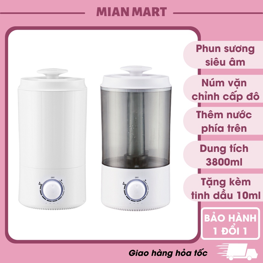 Máy phun sương tạo ẩm siêu âm xông tinh dầu 3800ml phun mạnh, dễ vệ sinh tặng tinh dầu 10ML- MIAN MART