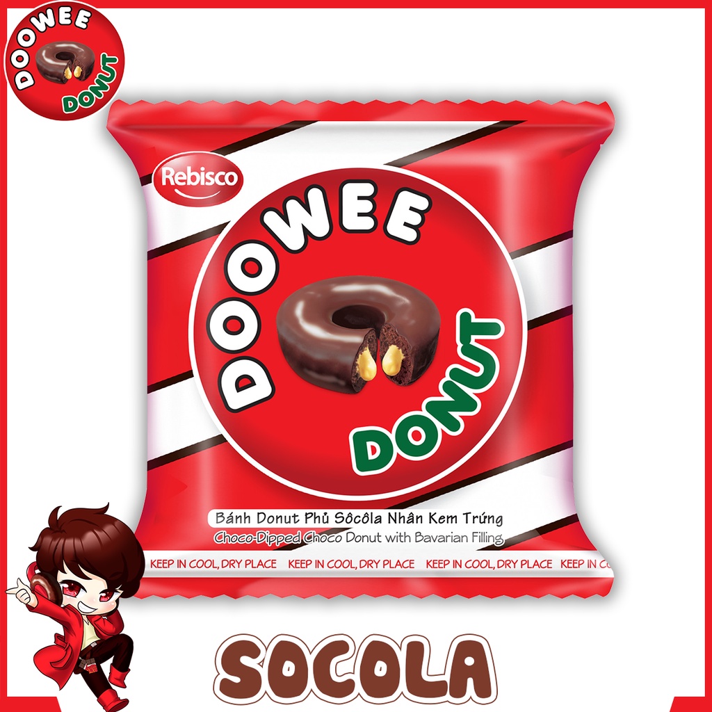 Bánh bông lan - DOOWEE DONUT - Vị socola nhân kem trứng - Túi 12 cái/ 360 Gram