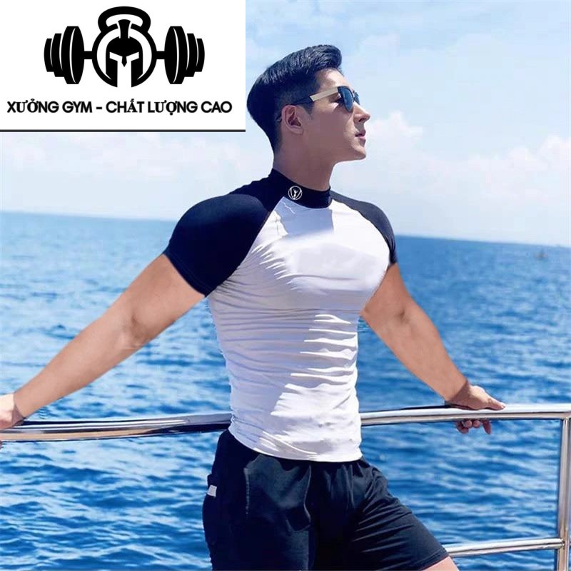 Áo tập gym nam cộc tay thể thao, Áo gym nam thun cotton, Logo cá tính [Viet Quick]