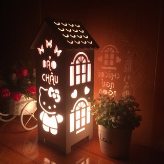 Đèn ngủ handmade cho bé họa tiết mèo Kitty, khắc chữ theo yêu cầu, món quà sinh nhật cho bé