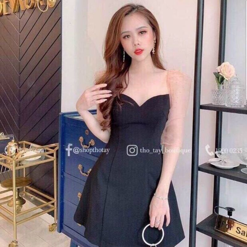 Đầm xòe tay lưới phong cách trẻ trung nữ tính