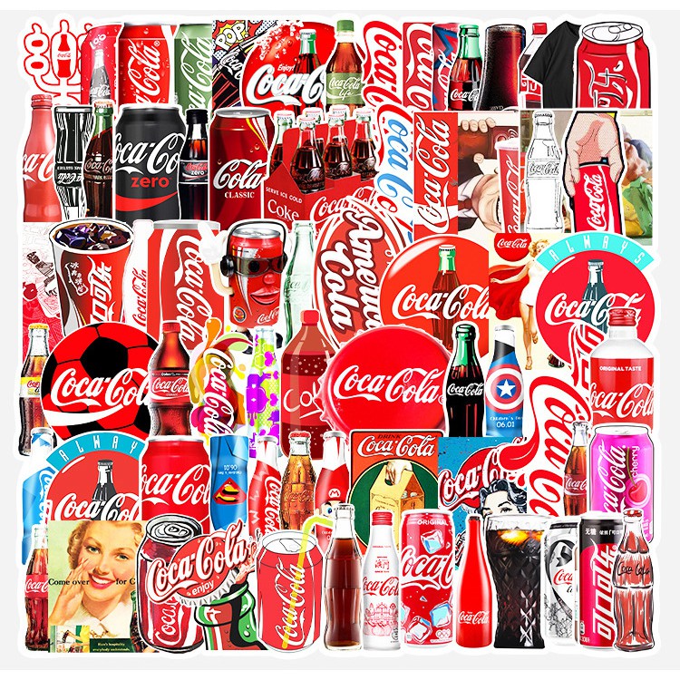 Bộ Sticker thương hiệu CocaCola dán trang trí laptop, mũ nón bảo hiểm, vali, xe tay ga, ván trượt - DB.028