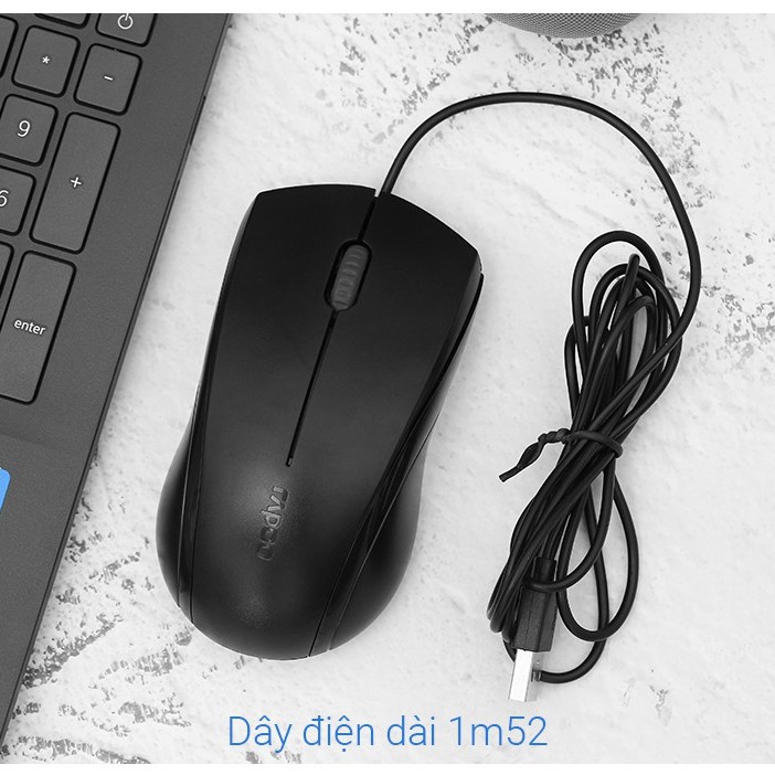 Chuột Có Dây Silent Rapoo N1200 Đen 1000 DPI - Hàng chính hãng - BH 24 tháng