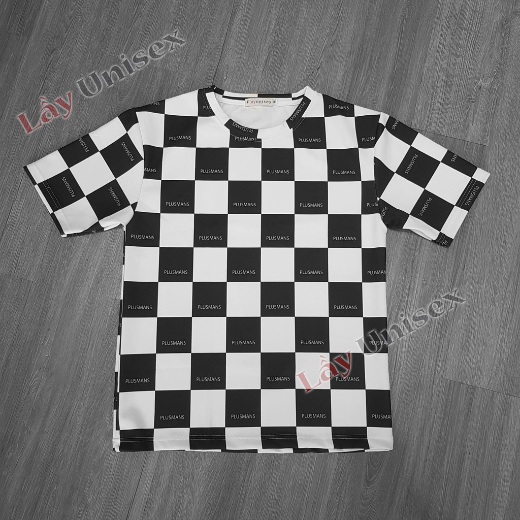 Áo thun form rộng caro tay lỡ checkerboard PLUSMAN