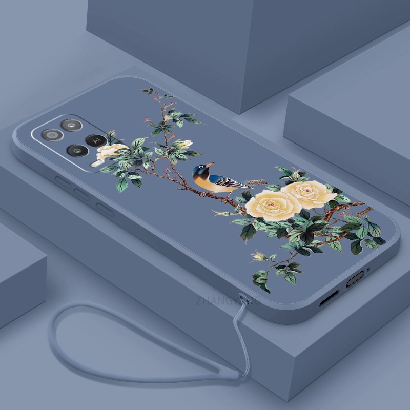 Ốp Điện Thoại TPU Mềm Họa Tiết Hoa Và Chim Có Dây Đeo Cho oppo a54