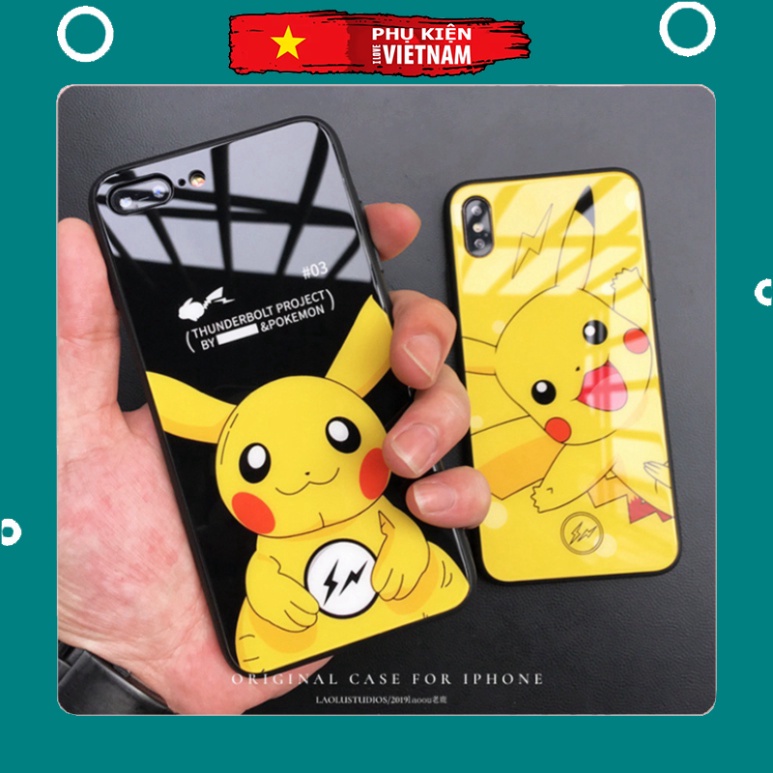 Ốp lưng iphone 6, 7, 8 Plus, X, XS, XR, XSMAX, 11, 11PRO, 11 PROMAX, 12, 13 PROMAX PI CA CHU BẰNG KÍNH PKVN