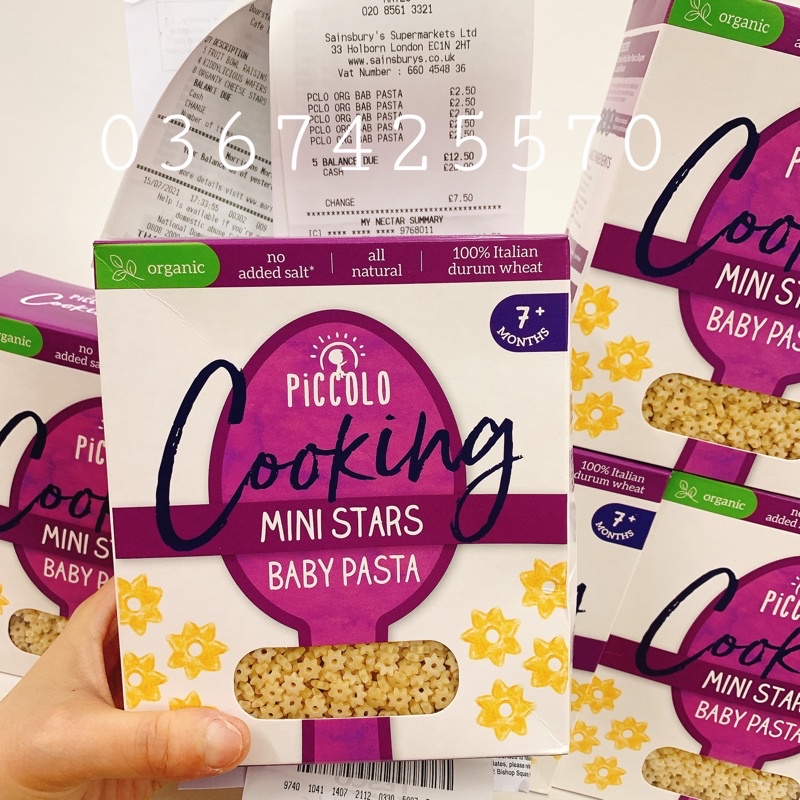 (Air có bill )Mì nui hữu cơ Piccolo hình ngôi sao cho bé từ 7m (Hộp 500g)