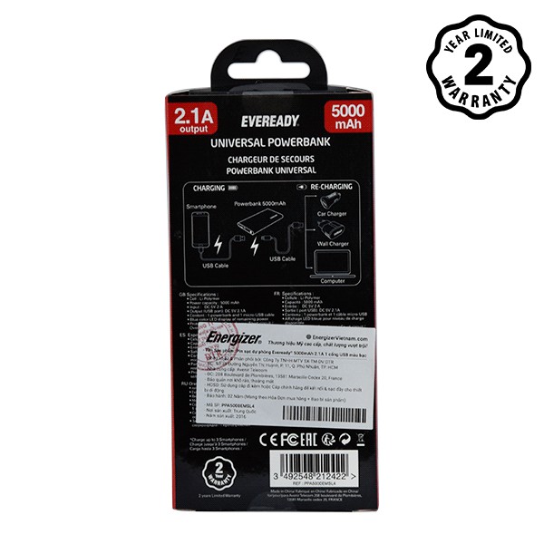 Pin sạc dự phòng Eveready Energizer 5.000mAh (Silver)