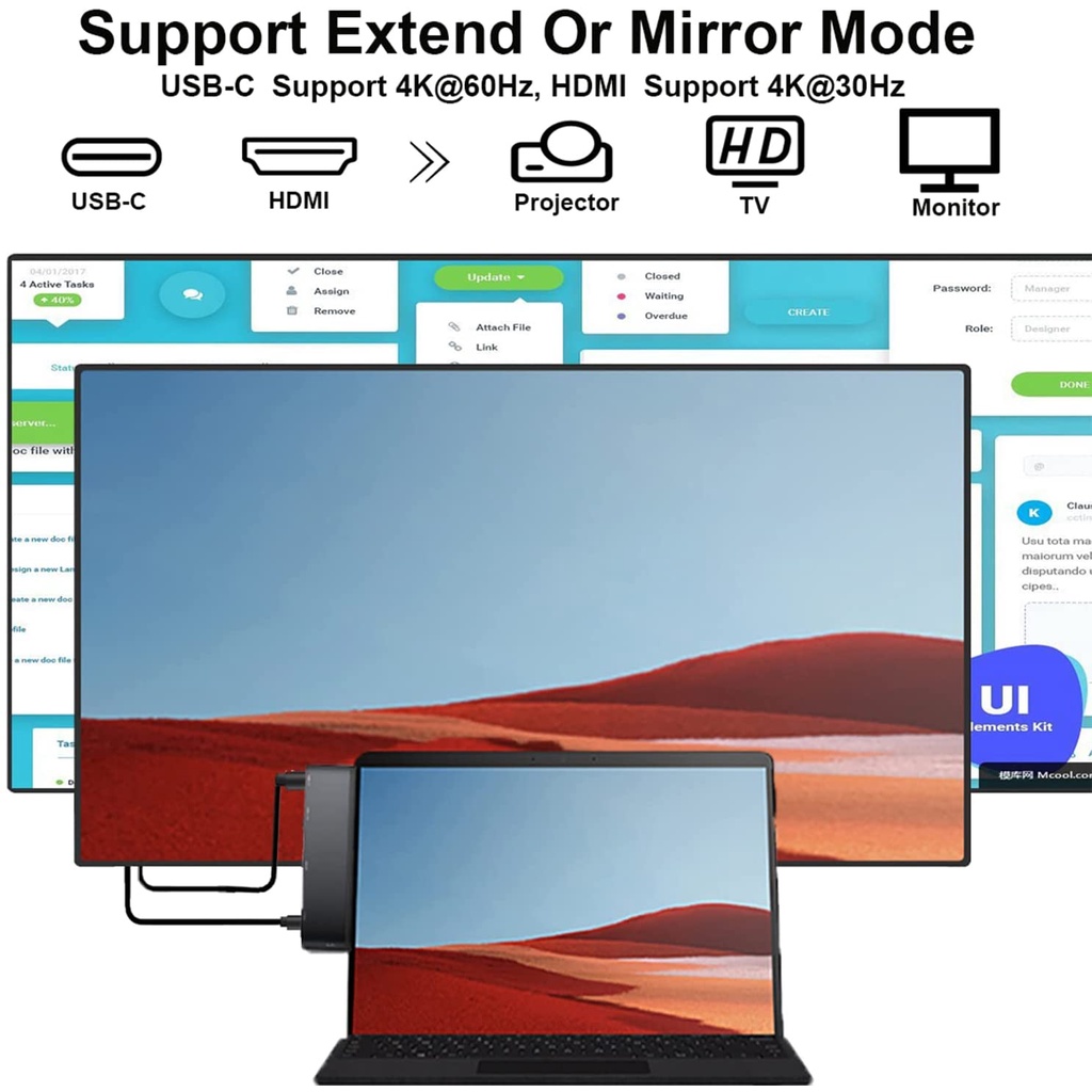 MICROSOFT Trạm Kết Nối 6 Trong 1 Đầu Vào 4K HDMI USB 3.0 TF/SD 60W Đầu Vào USB-C 3.5mm