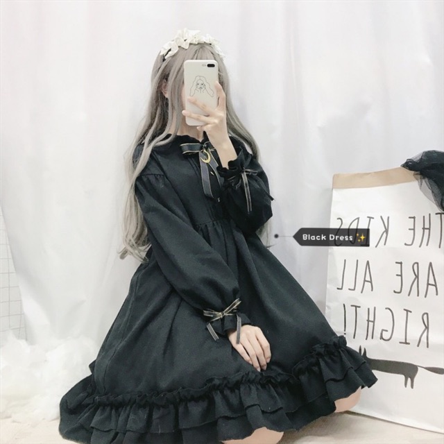 Đầm Dark Gothic đen dài tay lolia NB kèm ảnh thật 🖤