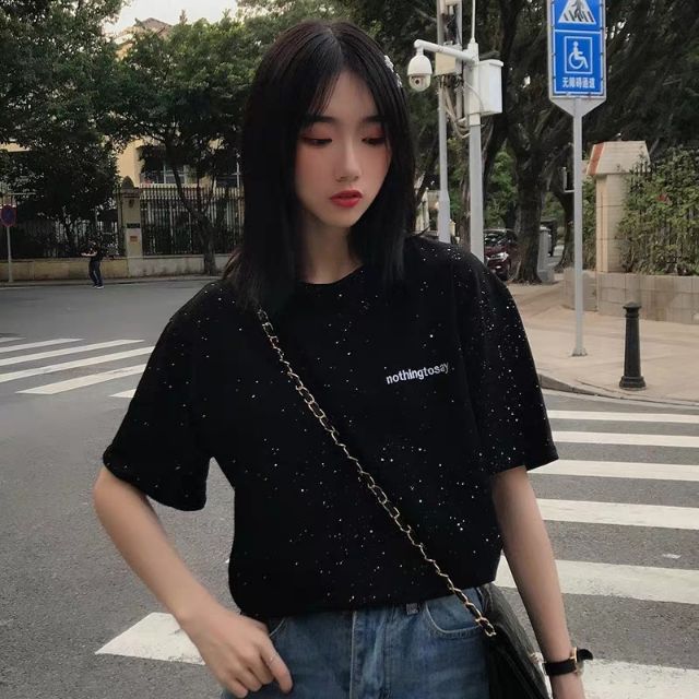 Áo thun nhũ kim tuyến lấp lánh ulzzang