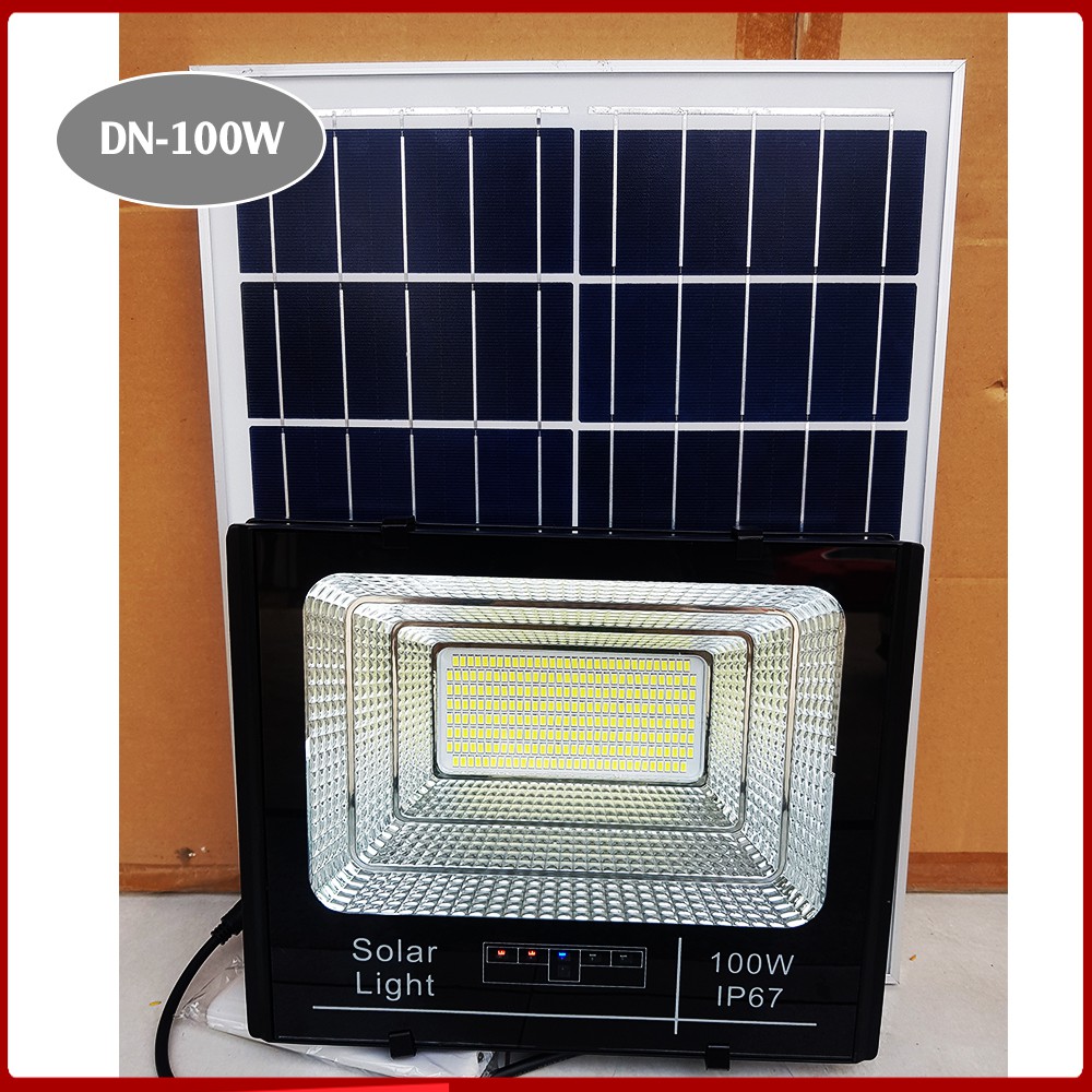 Đèn Năng Lượng Mặt Trời Công Suất 100W DN-100 Mẫu Mới 2021 Khung Nhôm Nguyên Khối, Chip Led "SMD 5730"- BH 2 Năm.