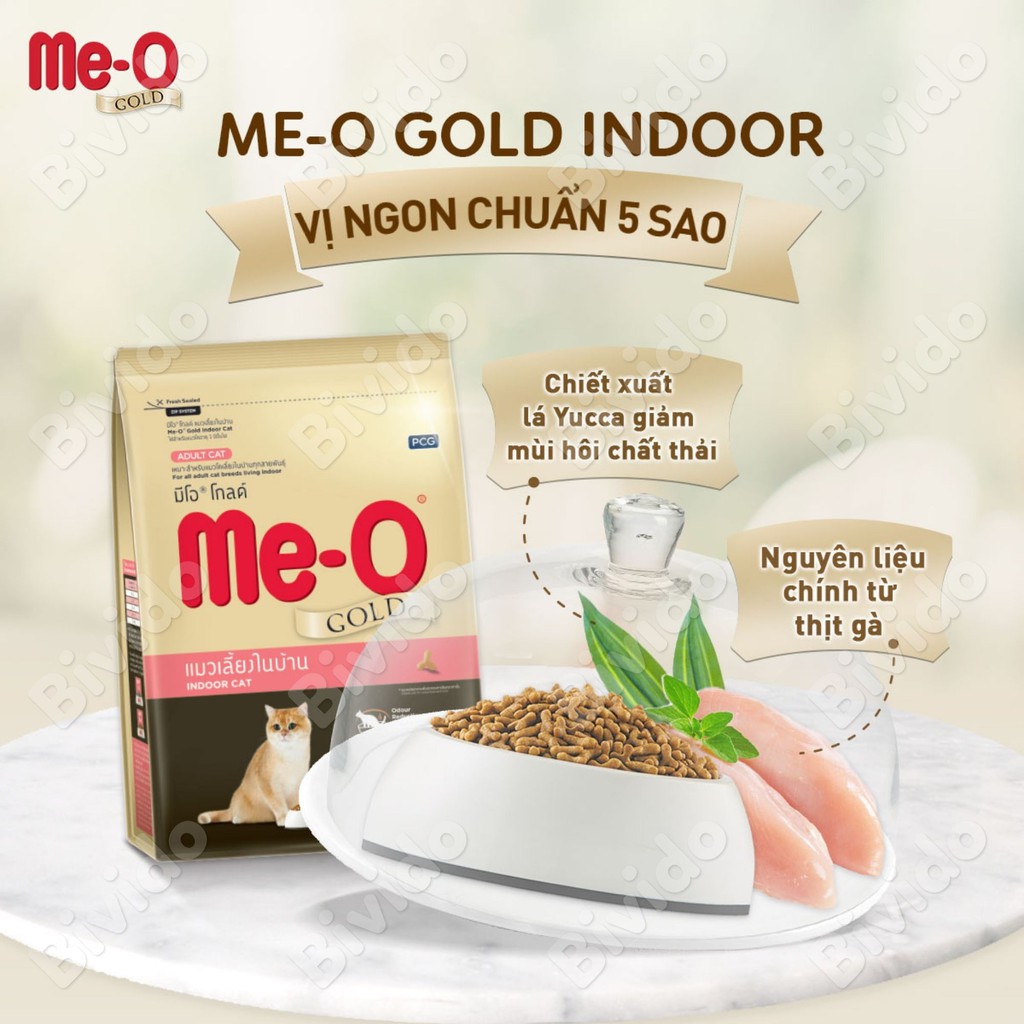 Thức ăn cho mèo Me-O Gold Indoor chống búi lông, giảm mùi phân túi 400g - Bivido