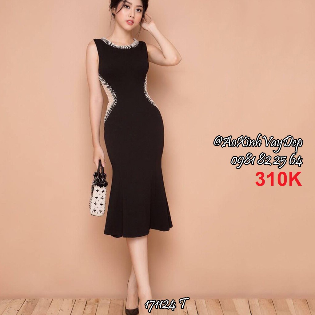 👗 Đầm body đuôi cá eo đính hạt (2 màu)