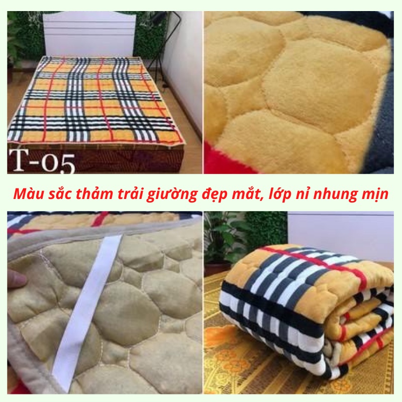 Thảm nỉ nhung lông cừu trải giường 3 lớp cực ấm