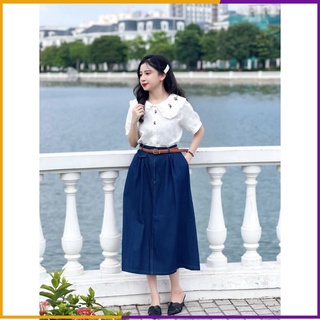 Chân váy bò dáng dài Hot trend tôn dáng