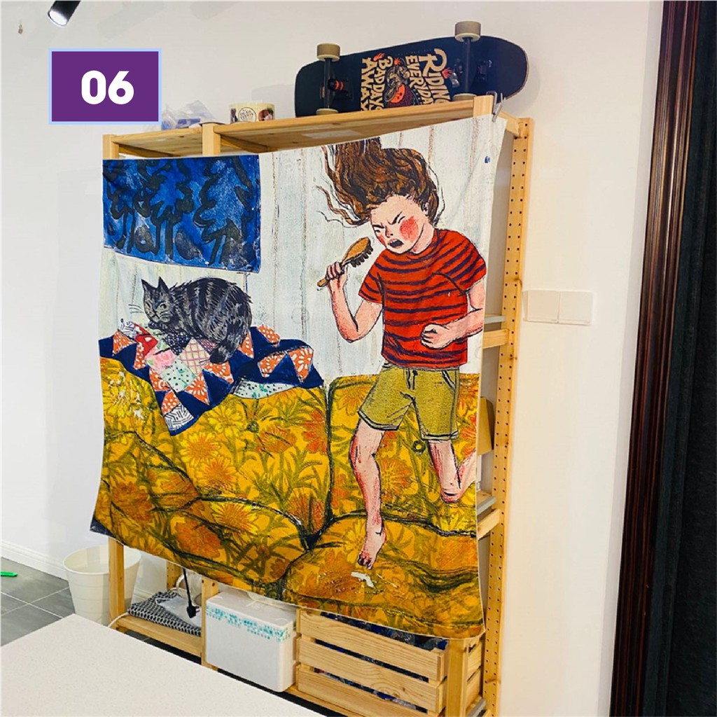 [RẺ - SẴN] Tặng kèm móc treo -  Thảm tranh treo tường trang trí vintage nhân vật - Wall Tapestry 1m3x1m5