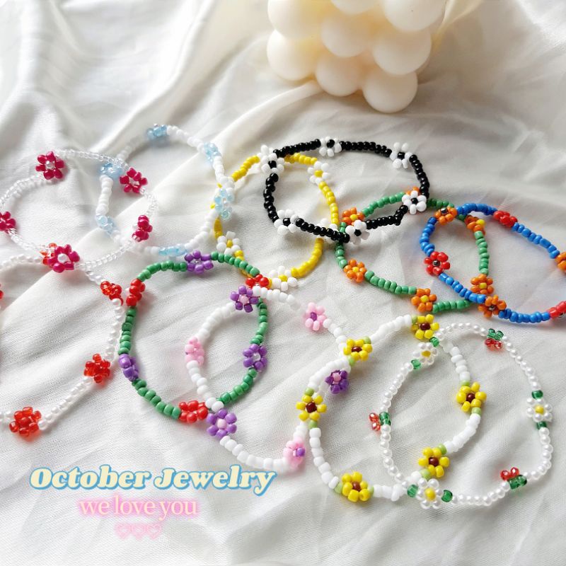 [RẺ VÔ ĐỊCH] Vòng tay hạt cườm hoa cúc hanmade, cherry, cầu vồng, ulzzang pastel vintage
