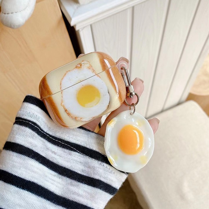 Case Airpods 1/2/Pro - Vỏ ốp tai nghe hình trứng ốp la kèm móc khóa độc lạ - Mã TZAP335