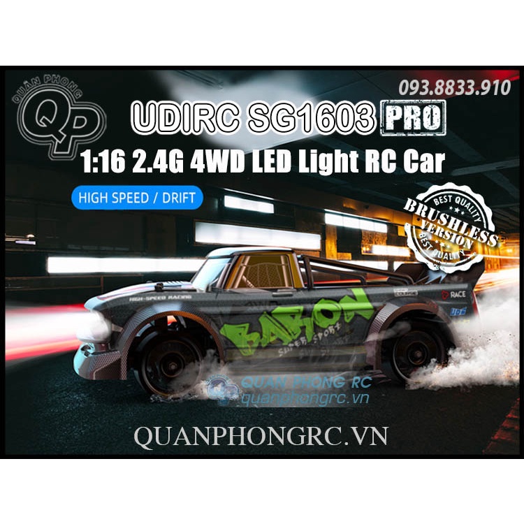 Xe Điều Khiển Udirc BARON SG1603 / SG1603 PRO 1/16 2.4G 4WD High Speed RC Drift Car With LED Light