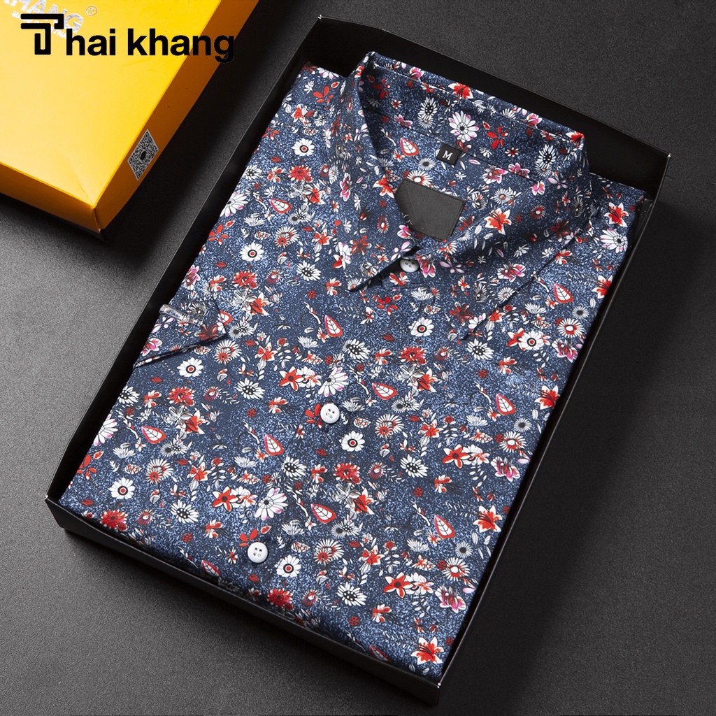 Áo sơ mi đi biển họa tiết THÁI KHANG vải lụa mềm mặc thoải mái không nhăn rất mát A3D116